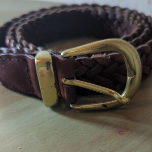 🤎 Leather Braided Belt with Goldtone Buckle 34" Mexican Leather